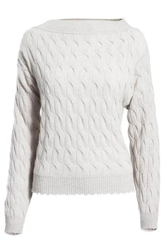 Minnie Rose Cashmere Cable Boat Neck Sweater