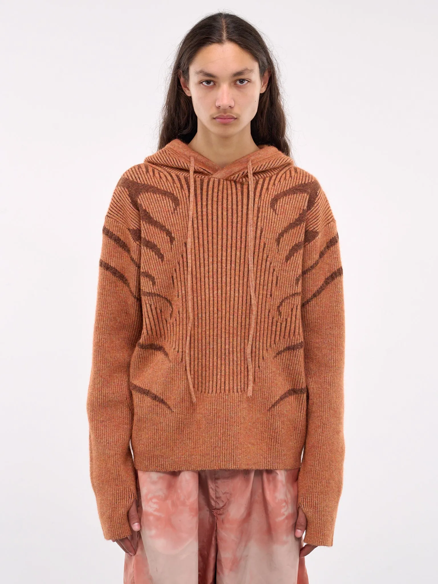 Mohair/Wool Blend Plated Hoodie (PULVRHOOD-ORANGE-BROWN)