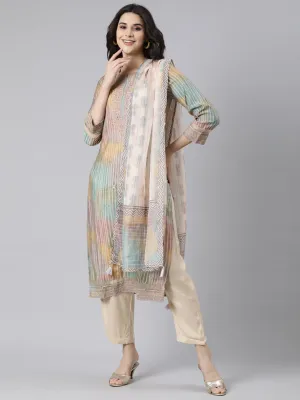 Neerus Multi Regular Straight Colourblocked Kurta And  Trousers With Dupatta