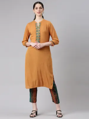 Neerus Women Mustard Straight Kurta and Trousers