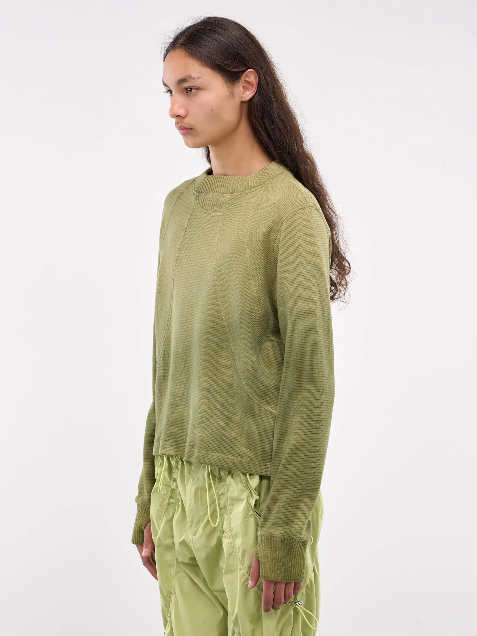 Paneled Waffle Jersey Long Sleeves (WAFLLS-DIPPED-GREEN)