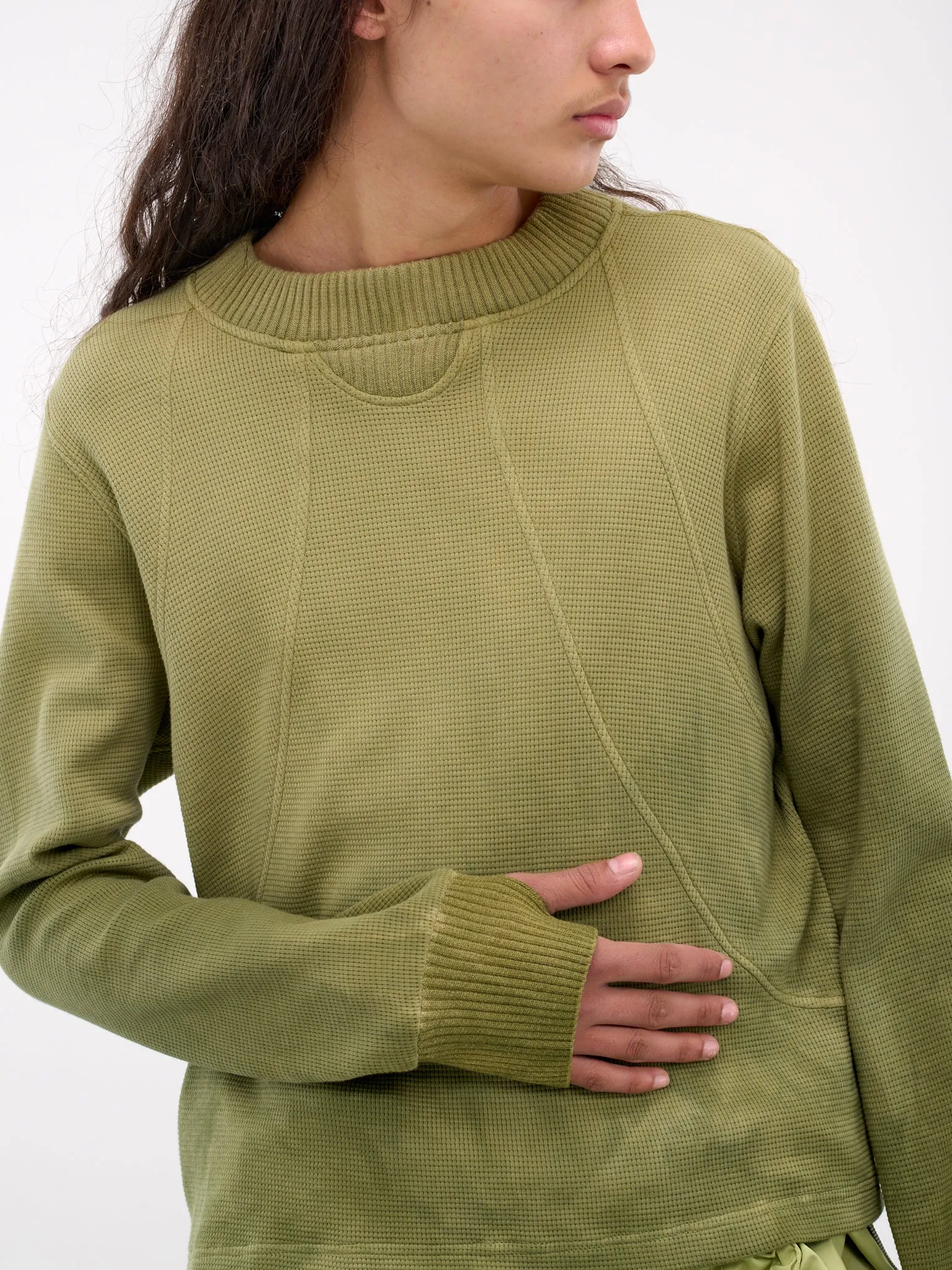 Paneled Waffle Jersey Long Sleeves (WAFLLS-DIPPED-GREEN)