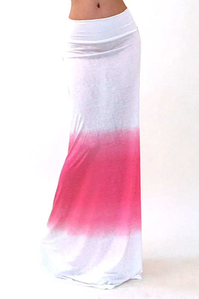 Pink White Ombre High Waist Fashion Maxi Skirt U.S.A