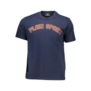 Plein Sport Sleek Blue Crew Neck Tee with Contrasting Prints