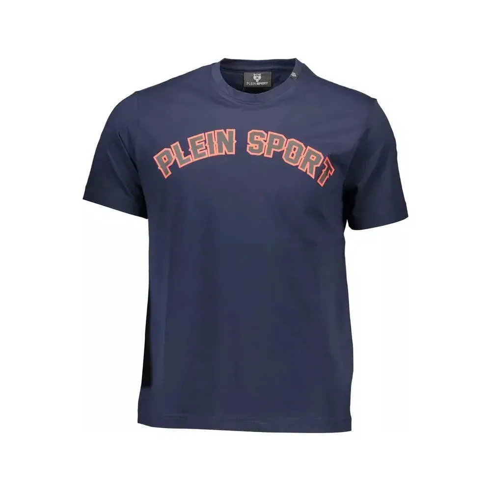 Plein Sport Sleek Blue Crew Neck Tee with Contrasting Prints