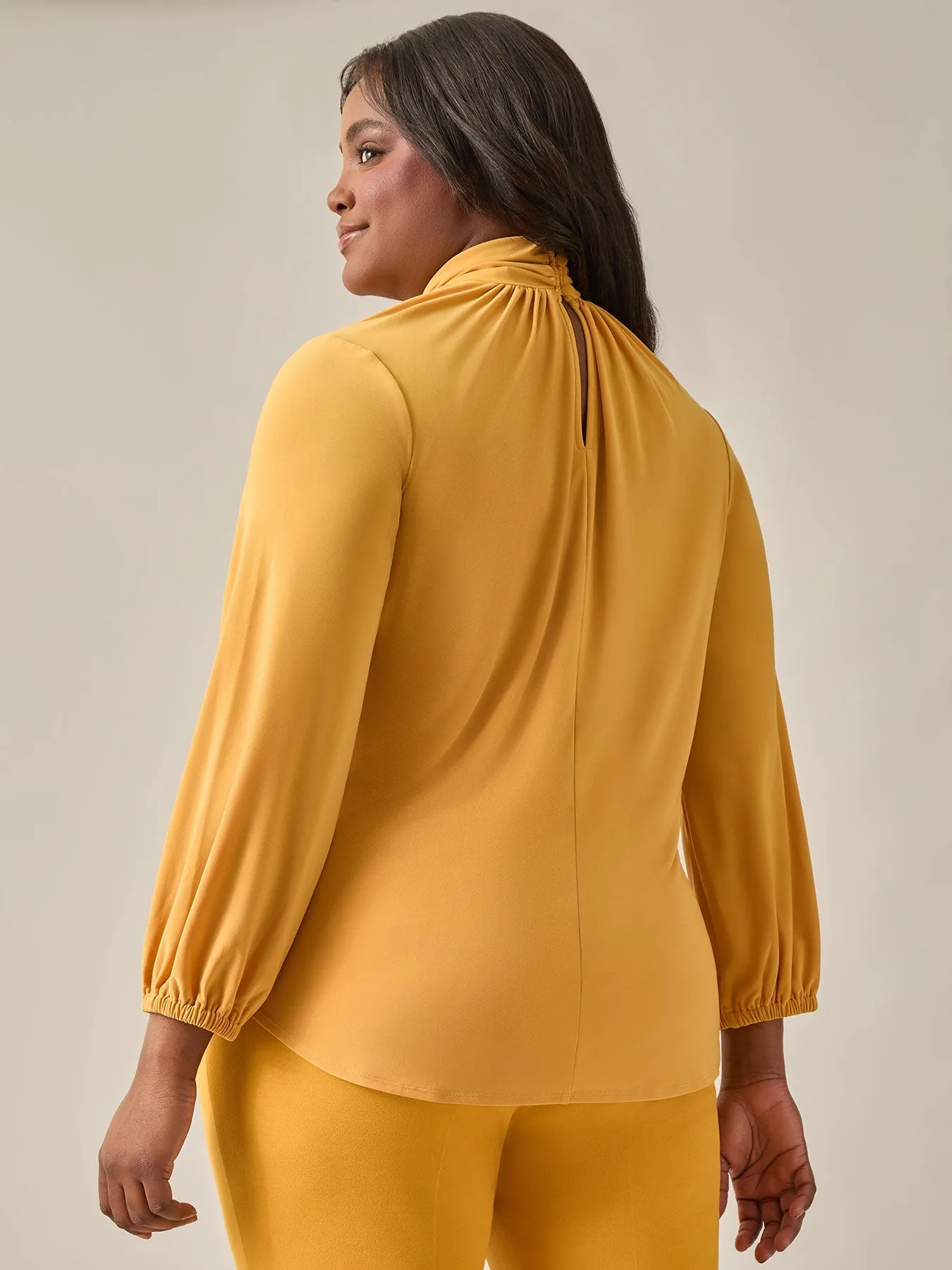 Plus Size Twist Neck Knit Blouse, Gold Signature