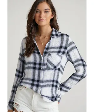 Pocket Button Down White Lavender Plaid