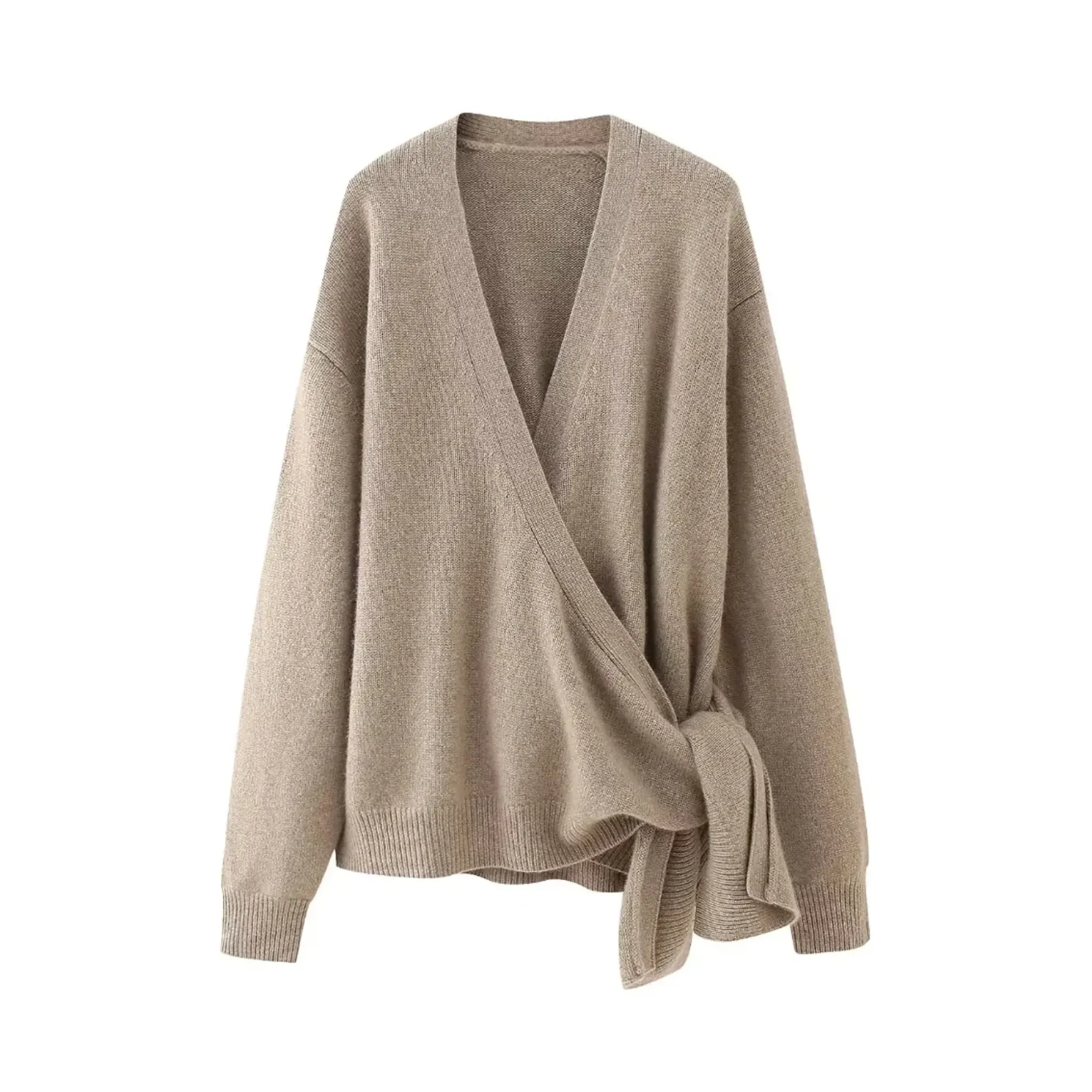 Pre Order:  Khaki Side Knot Knit Cardigan