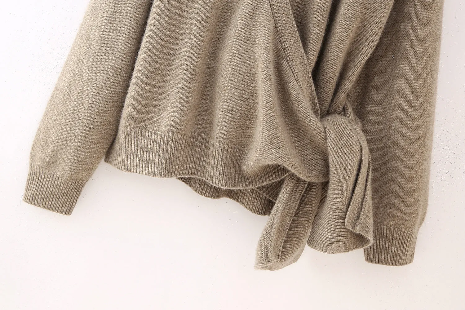 Pre Order:  Khaki Side Knot Knit Cardigan