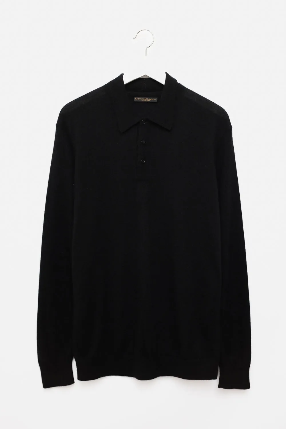 PURE CASHMERE DONNA KARAN BLACK POLO KNIT