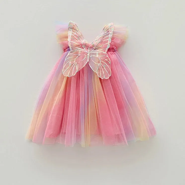 Rainbow Butterfly Wings Tulle Dress