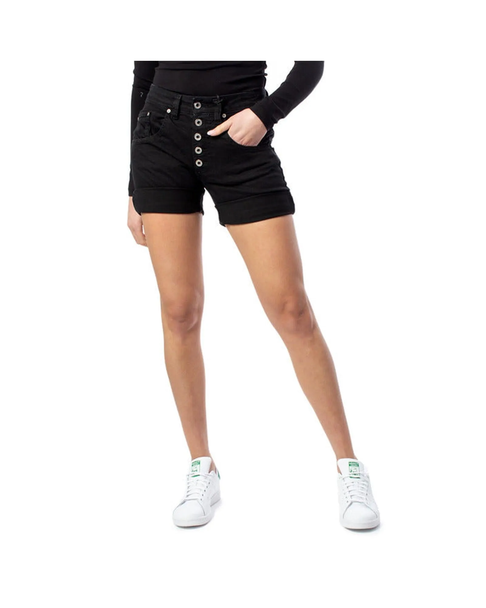 Replay Anbass Woman High Waisted Distressed Denim Shorts Black