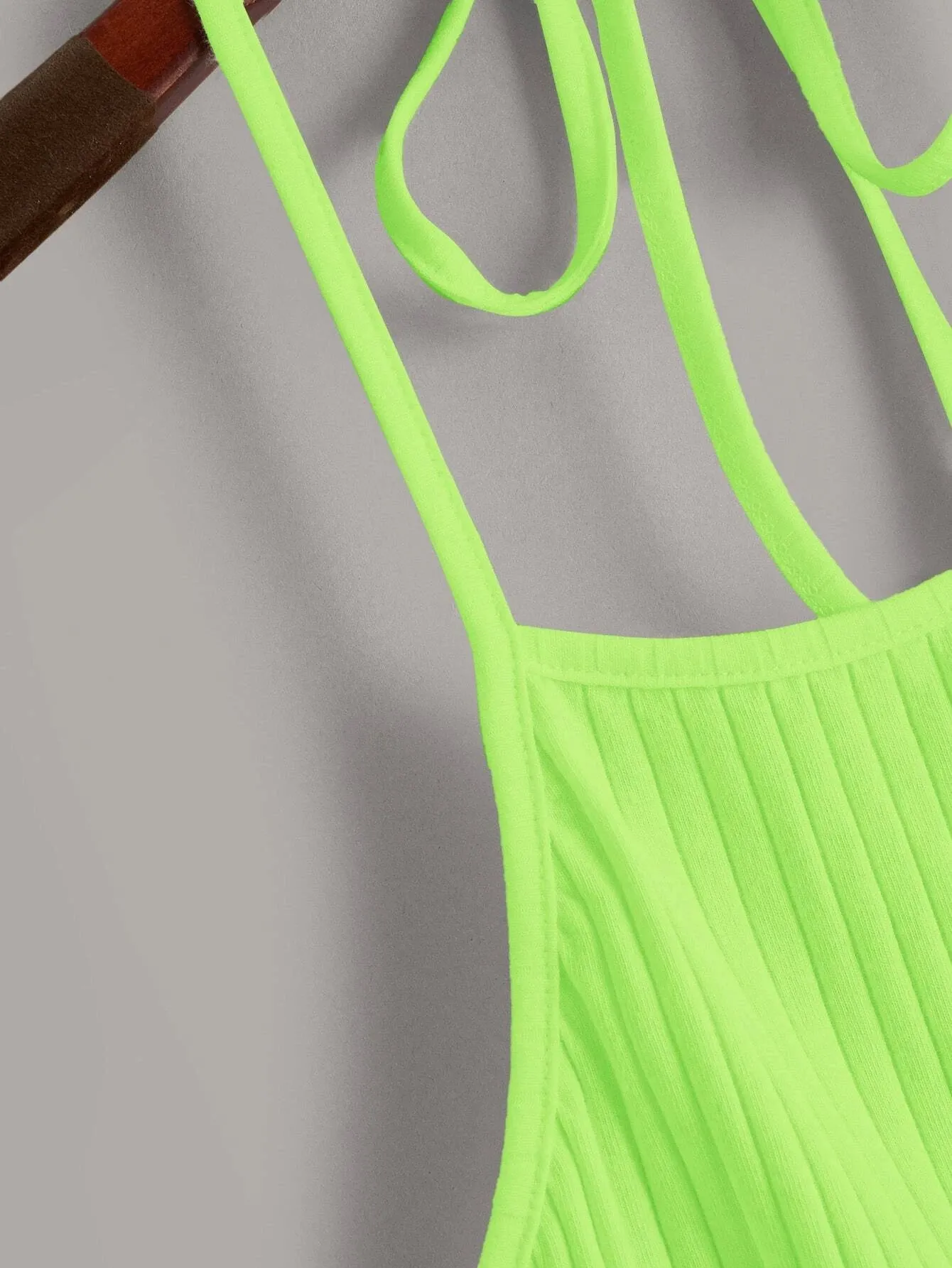 SHEIN EZwear Neon Lime Solid Rib-knit Halter Top