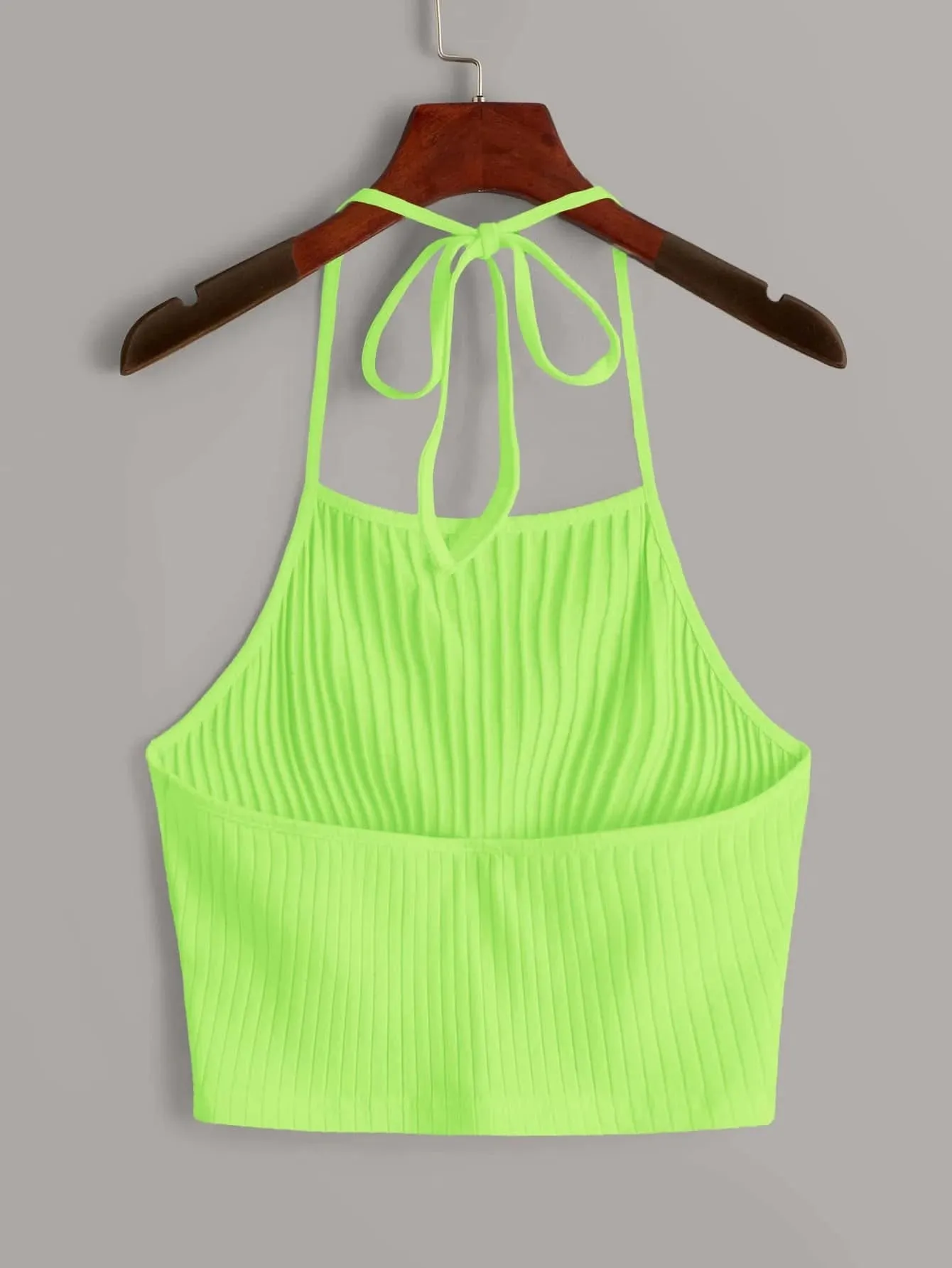 SHEIN EZwear Neon Lime Solid Rib-knit Halter Top