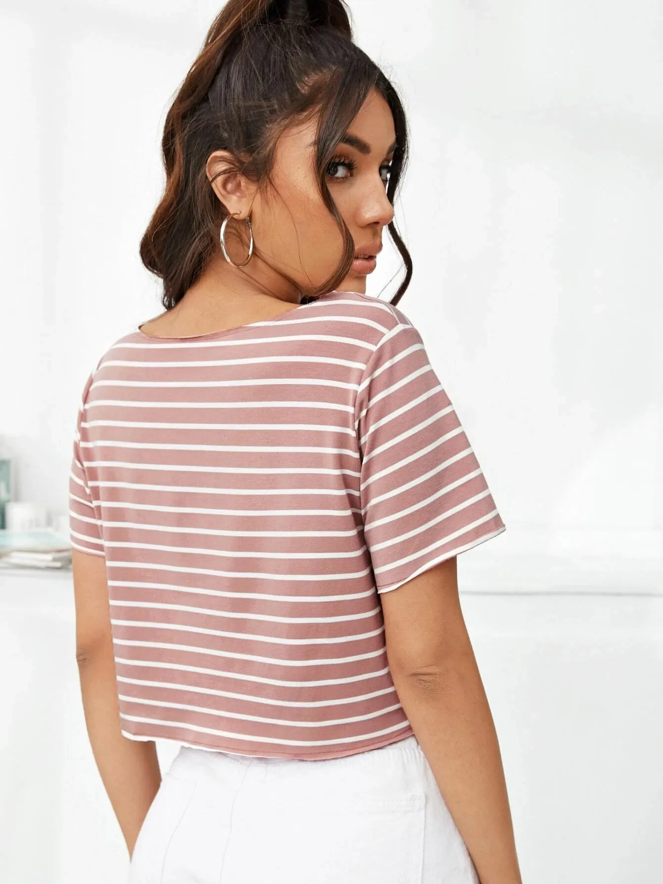 SHEIN V-Neck Striped Crop Top