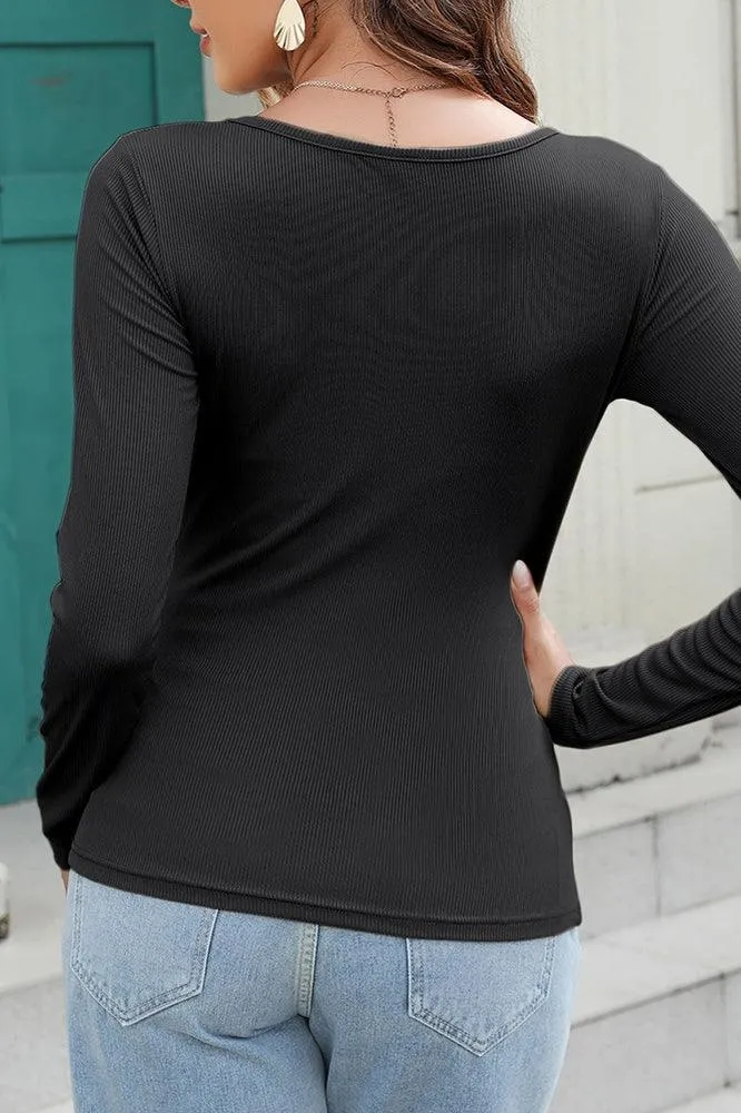 Solid U-Neck Long Sleeve