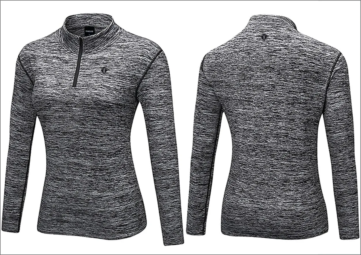 THEUS Sleek Fit Women's 1/4 Zip Long Sleeve Micro Fleece Interior Running Shirt