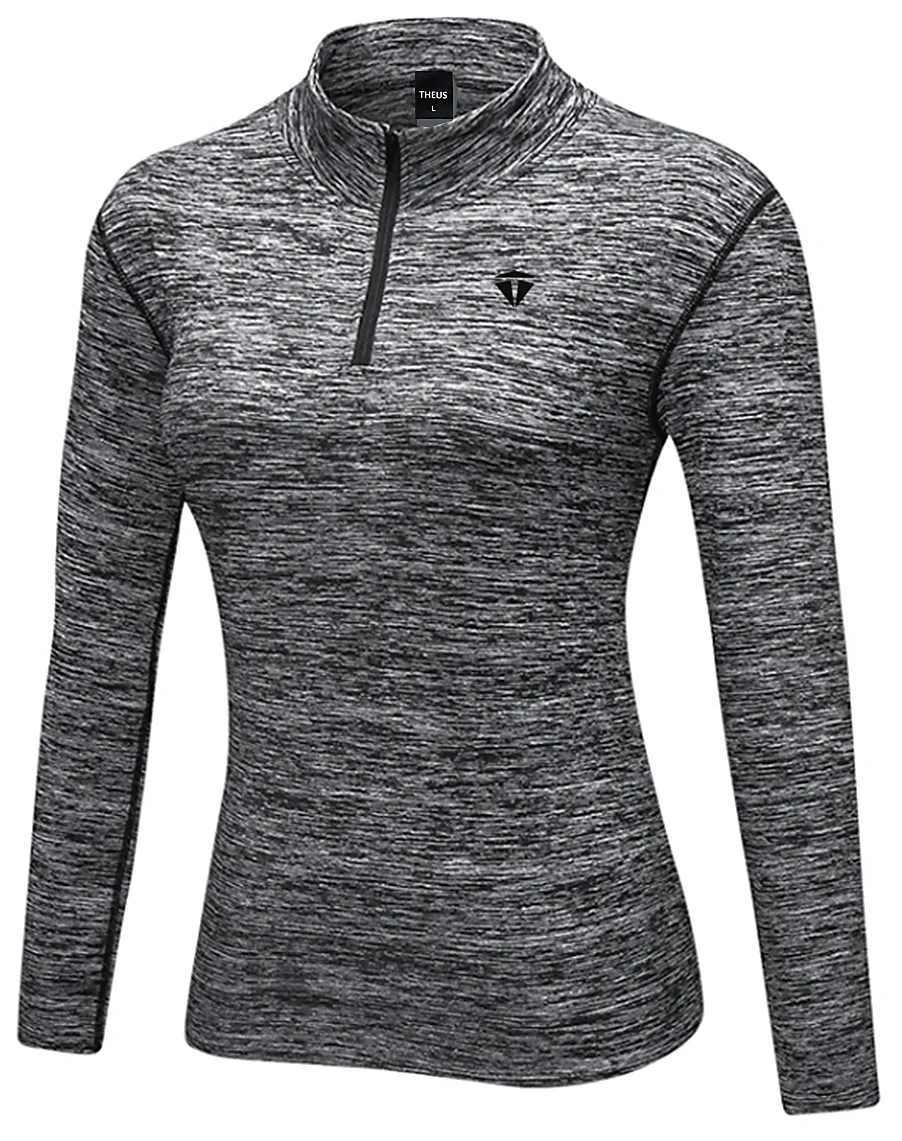 THEUS Sleek Fit Women's 1/4 Zip Long Sleeve Micro Fleece Interior Running Shirt