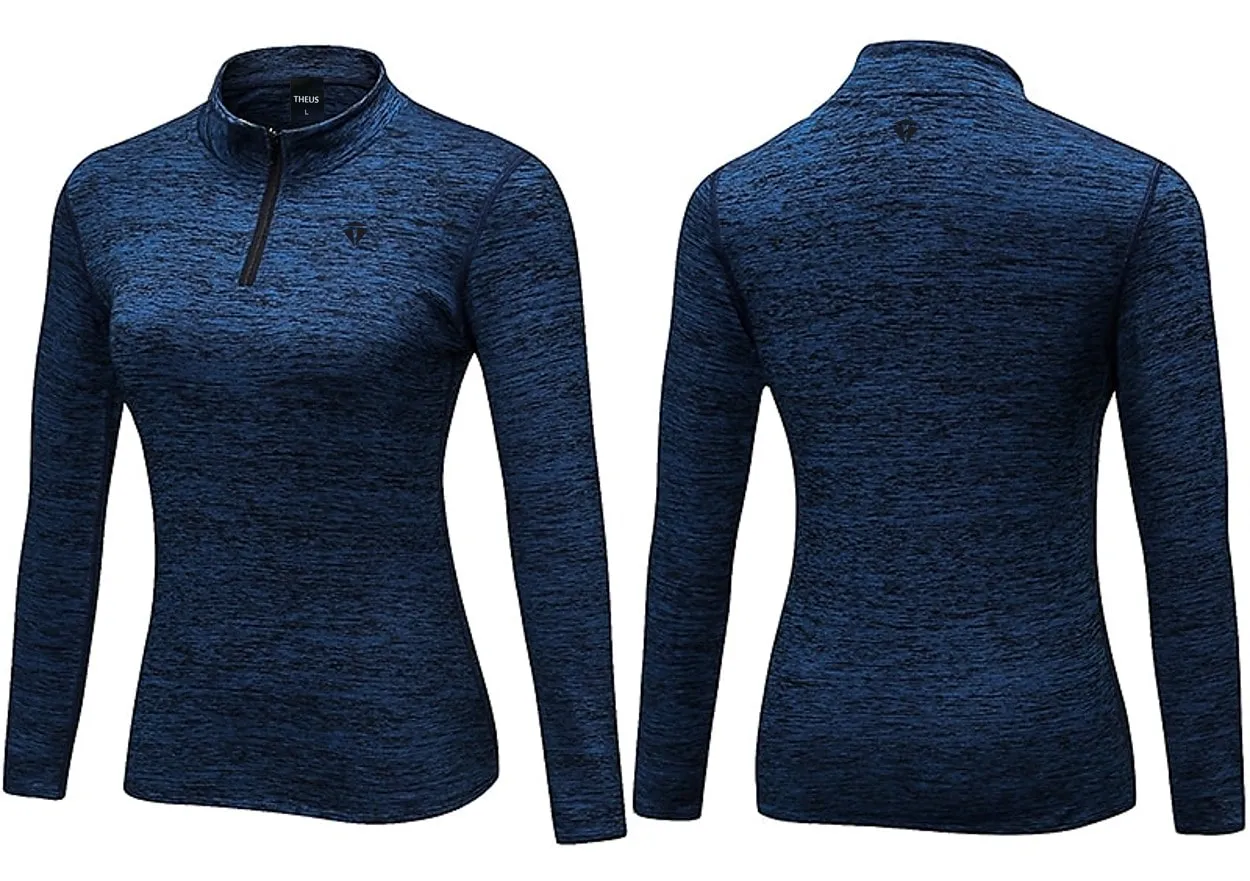 THEUS Sleek Fit Women's 1/4 Zip Long Sleeve Micro Fleece Interior Running Shirt