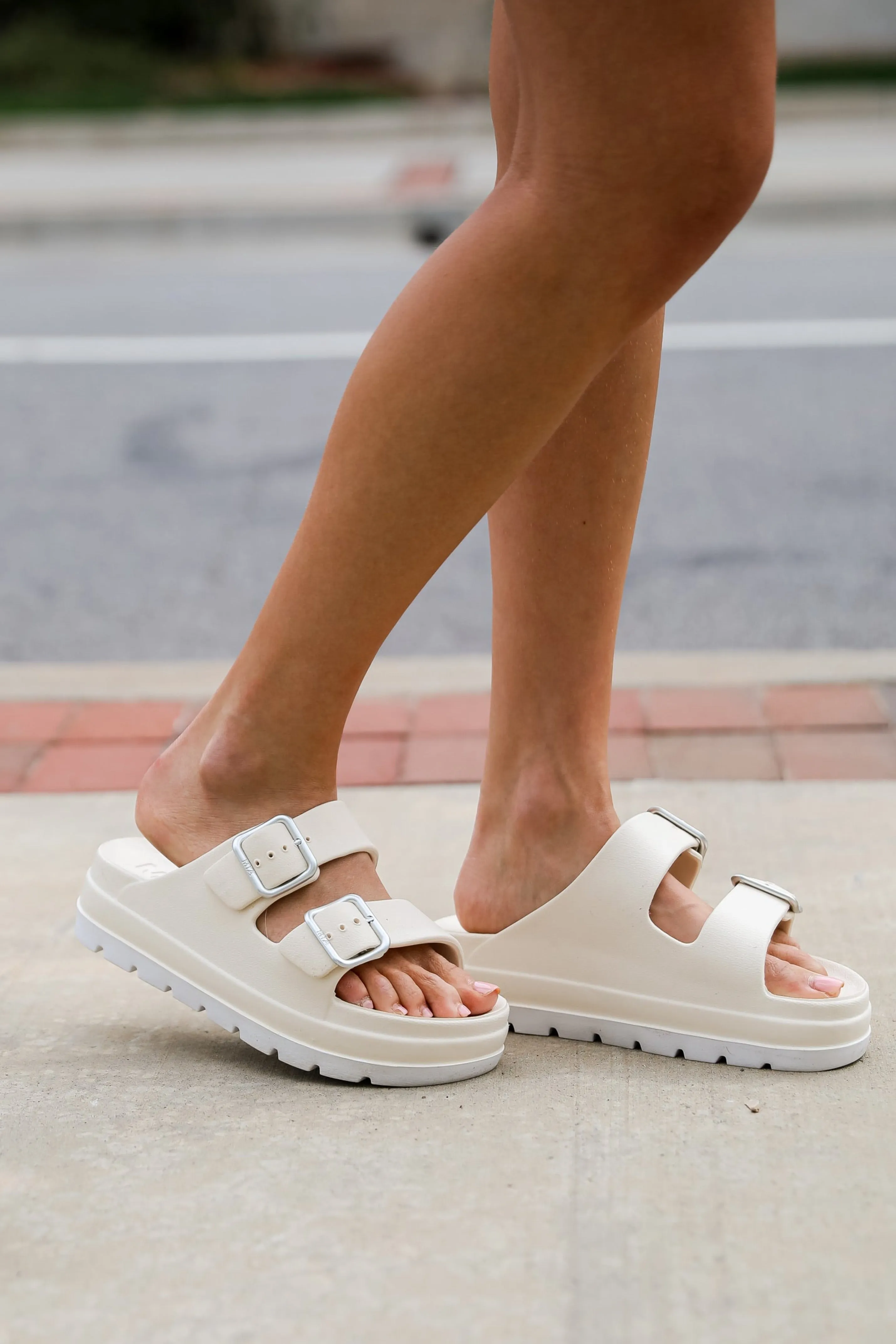 Today Is Your Day Cream Platform Double Strap Sandals