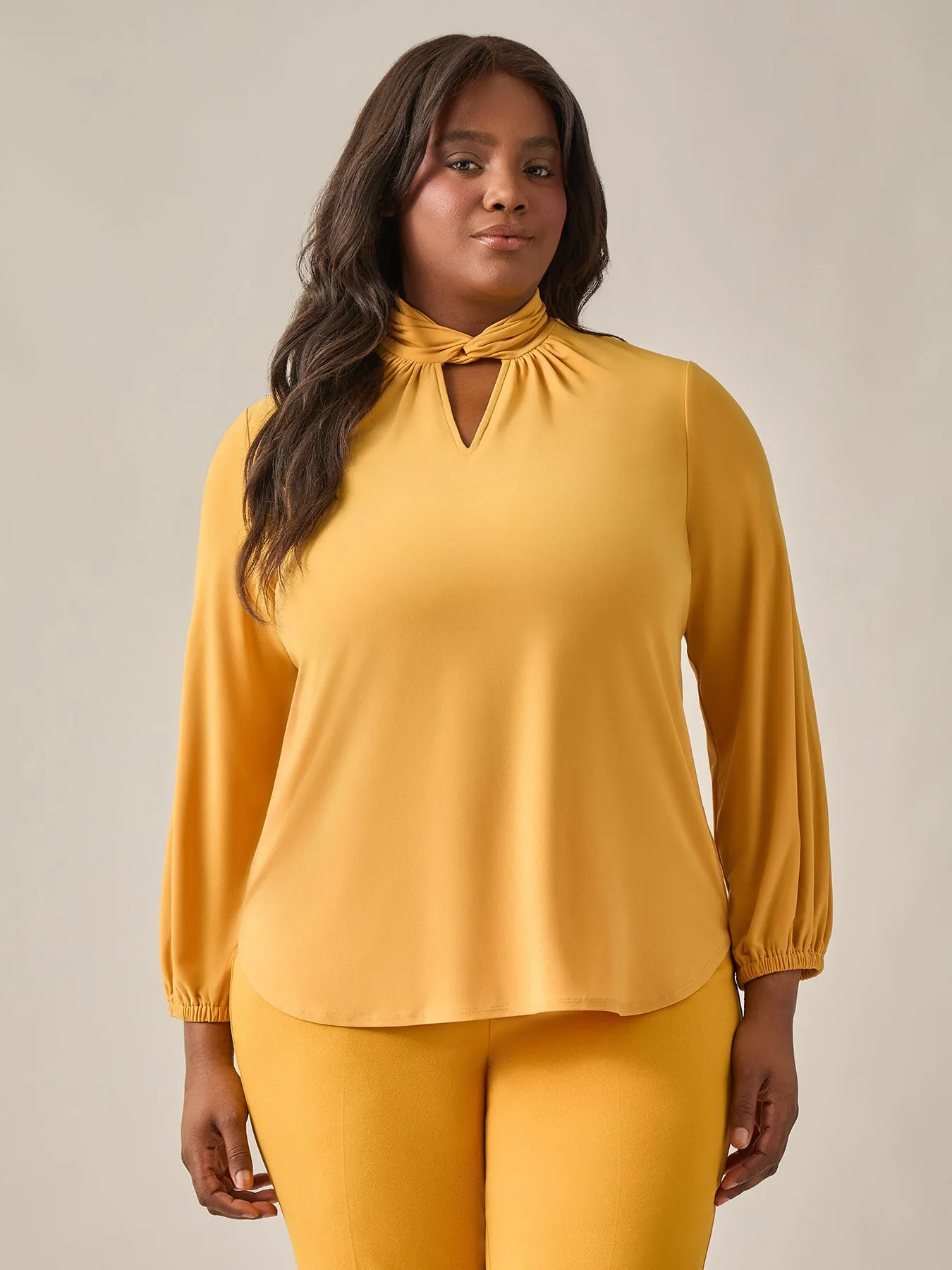 Twist Neck Knit Blouse, Gold Signature