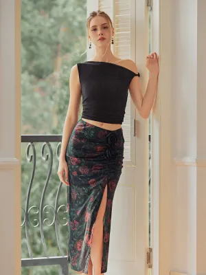 Vintage Rosette Garden Trendy Split Maxi Skirt