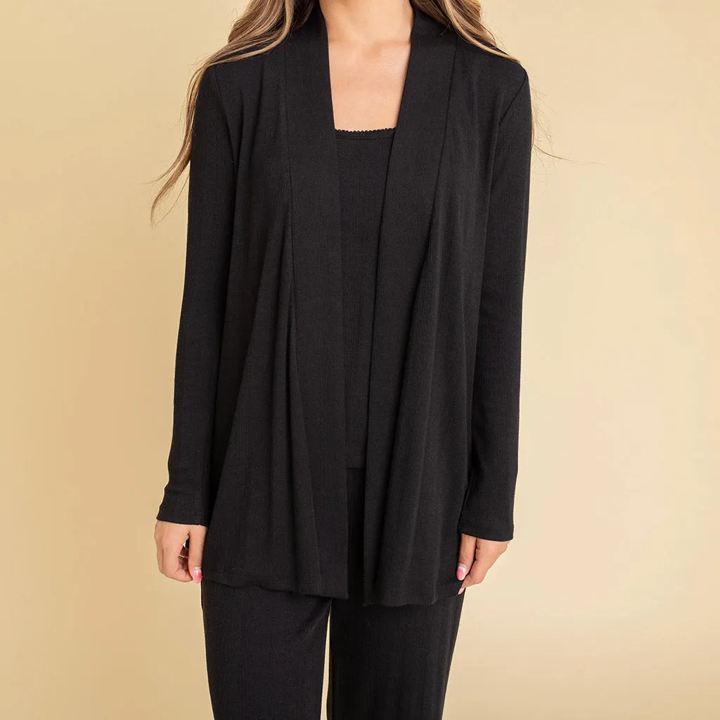 Women's Black Pointelle Fly Away Cardigan