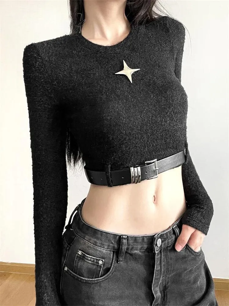 Y2K Star Belted Crop Top